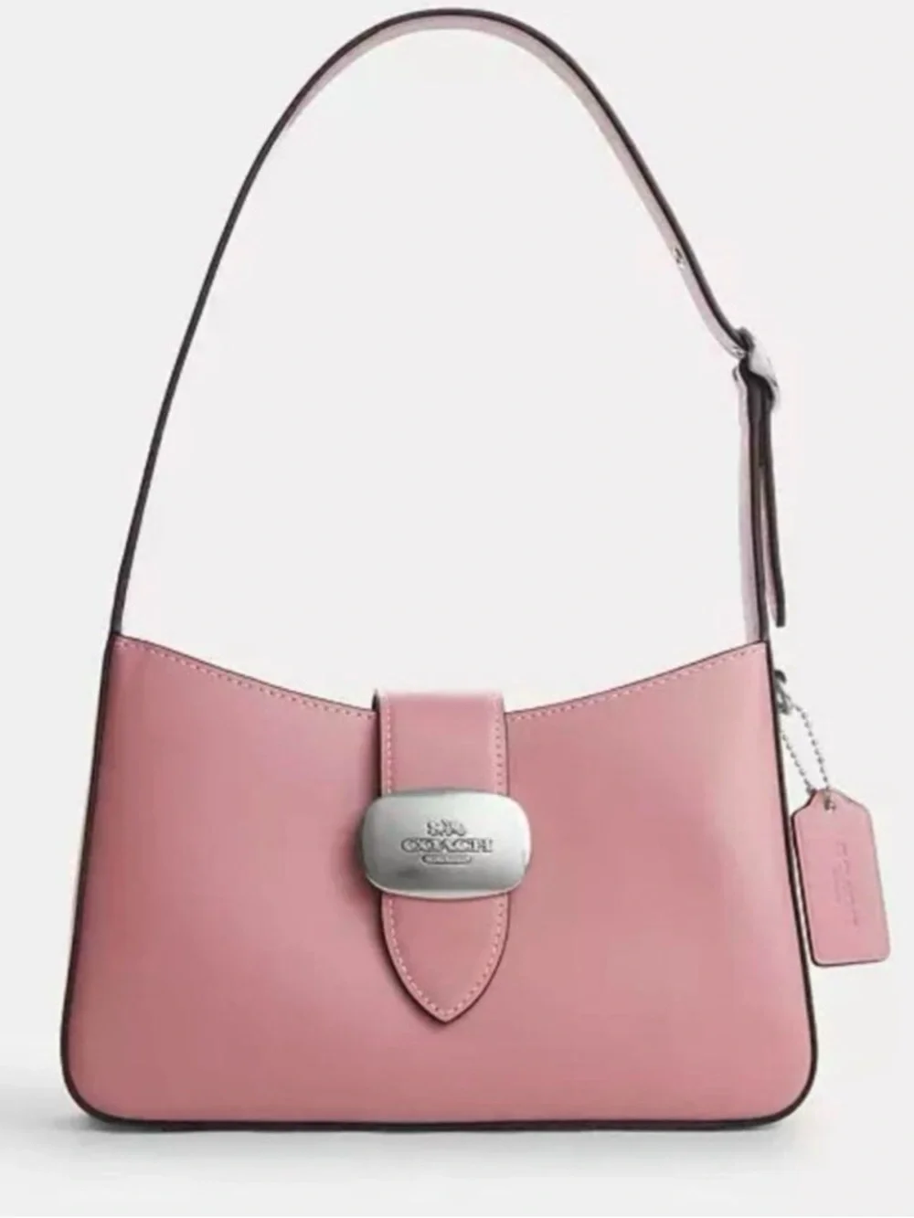 Coach Eliza Rose Pink Leather Shoulder Bag with Silver-Tone Clasp